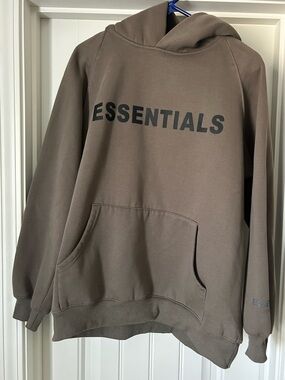 Essentials Brown Pullover Hoodie with Black Logo